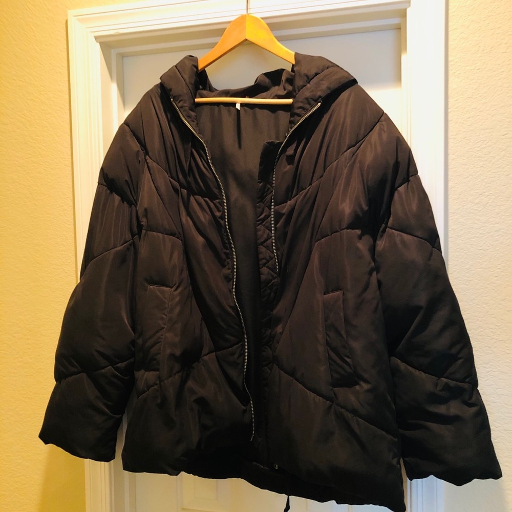 Free People Hailey Hooded Puffer Black Jacket